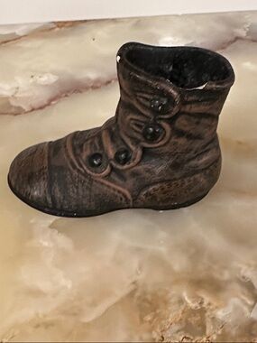 Brown ceramic Ankle Boot - Classic Button Detail- holder/ pen 3”